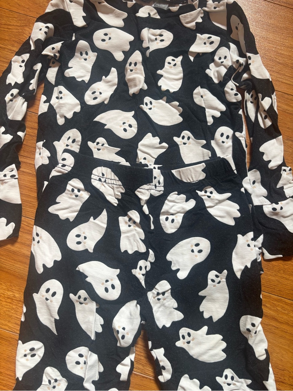 Toddler Ghost-Print Pajama Set in Black & White: Glows in Dark